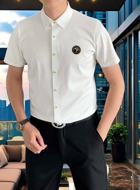 2025新款夏季男士短袖白色衬衫高档大码弹力冰丝半袖上班职业衬衣