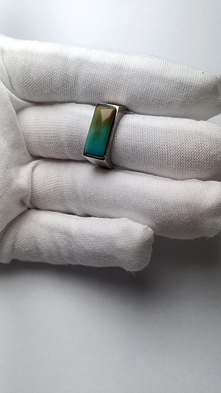 925银原矿绿松石戒指 裸石16*7