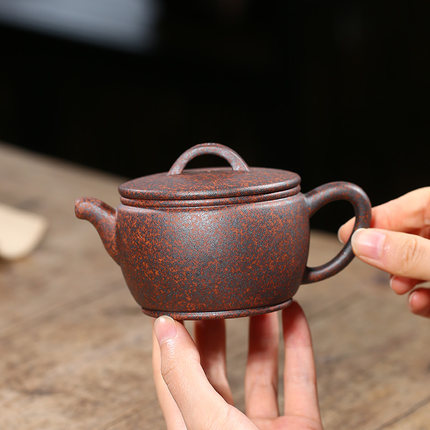宜兴紫砂壶王德明纯全手工柴烧窑变高温老段泥泡茶壶汉瓦壶230cc