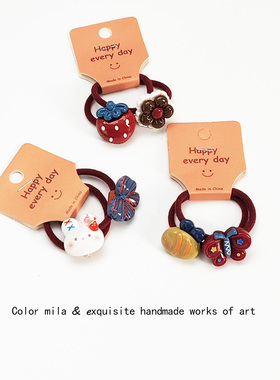 2025新款可爱儿童发绳女孩红色扎头发橡皮筋宝宝头绳皮套女童发饰