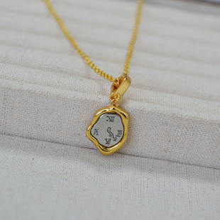 欧美小众设计金银撞色钟表时针520不规则椭圆简约个性气质项链女