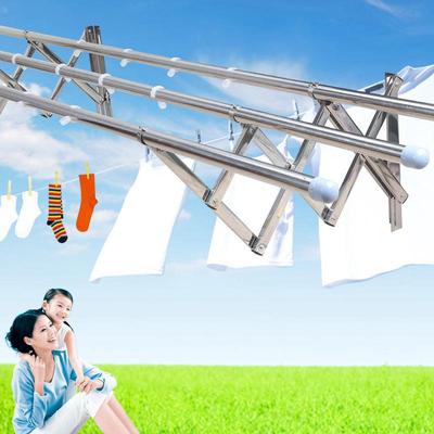不锈钢阳台户外伸缩晾衣杆推拉折叠晾衣架室外安装窗外被子晒珏沁