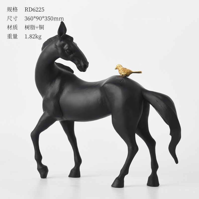 新中式禅意饰品摆件马装饰品创意客厅酒店样品房软装树脂艺术品