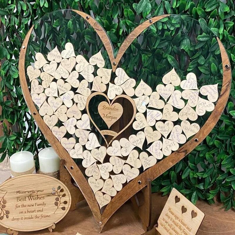 热销心形木质创意婚礼签名框为宾客留言簿个性透明结婚礼签名板本