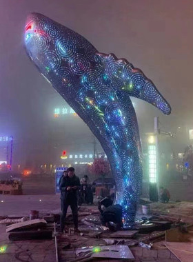不锈钢海豚雕塑镂空发光摆件海豚商业街广场标志售楼部水景鱼装饰