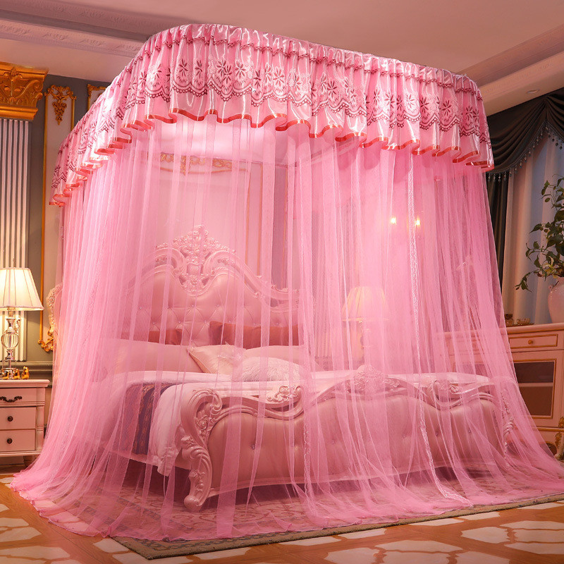 cb新款导轨加密1.5米1.8m床蚊帐家用加厚u型滑轨道宫廷落地式家用