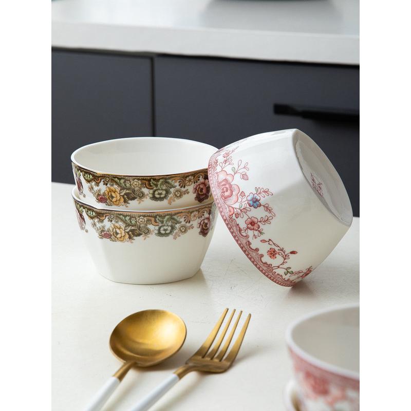 86m0方碗8个家用米饭碗陶瓷碗单个吃饭碗餐具碗盘碗碟套装小汤碗