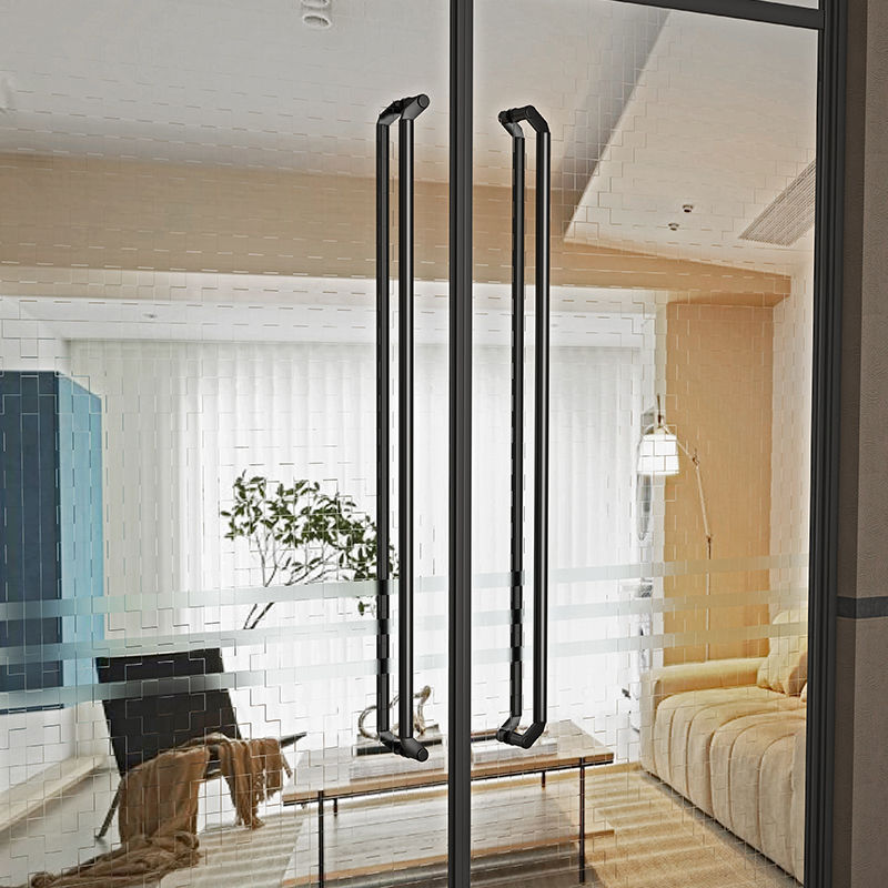 简约玻璃门不锈钢加厚有无框黑色圆管大门拉手店铺酒店实木门把手