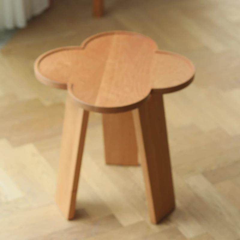 樱桃木舍茶几圆形木质日式简约原木花型实木弄黑胡桃双拼组合边几