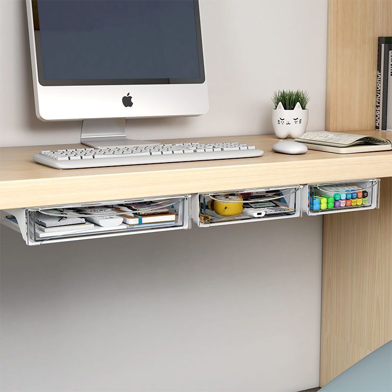 免隐形抽屉收纳盒吊装加装粘贴可桌下办公室桌有杠工位底桌下打孔