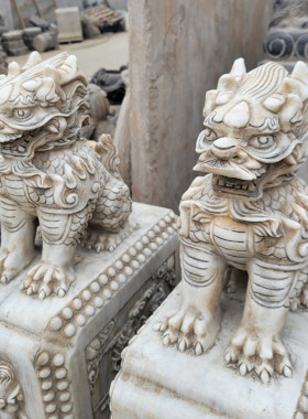 适用石雕门墩石鼓一对别墅大象石墩家用青石麒麟门口看门石摆件