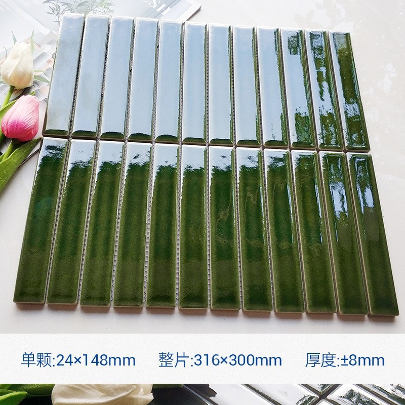 简约吧台陶瓷马赛克长条形瓷砖渐变弧形墙包柱子卫生间浴室背景墙