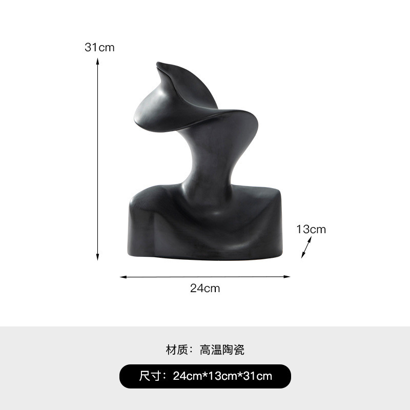 现代极简黑白抽象艺术人像工艺品书房意书柜摆件式样板间软装饰品