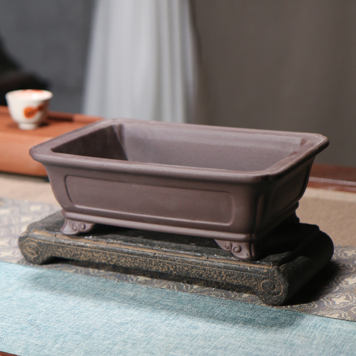 紫砂花盆飘口奎面长方形盆景盆觅陶乡桌面中国风盆栽古典马槽盆