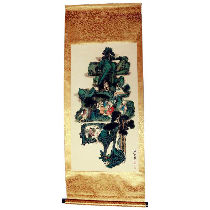 卷轴式山水玄关沙发背景墙宣纸挂画中式客厅装饰画卧室床头中堂画