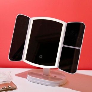 轻奢台式桌面美妆led化妆镜带灯收纳盒二合一折叠贝壳梳妆镜子女