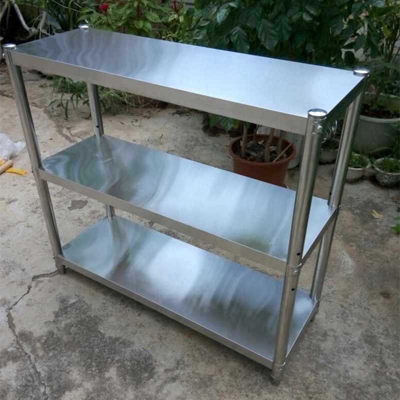 bg54不锈钢置物架落地收纳架子饭店厨房酒店微波炉锅储物三层货架