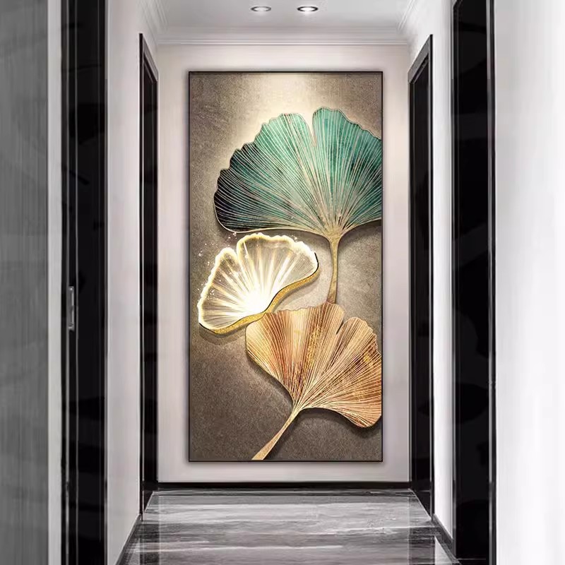 玄关装饰画轻奢现代简约晶叶杏瓷烤瓷壁画高档走廊过道背景墙挂画图片