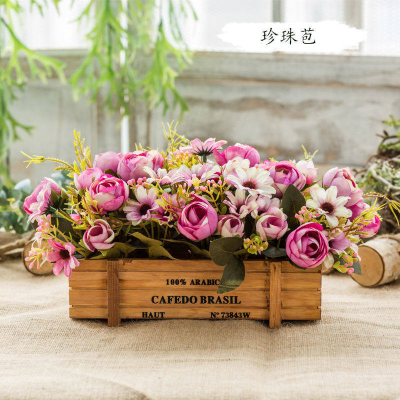【买花送花盆】仿真花美式客厅田园清新餐厅栅栏假花干花塑料花