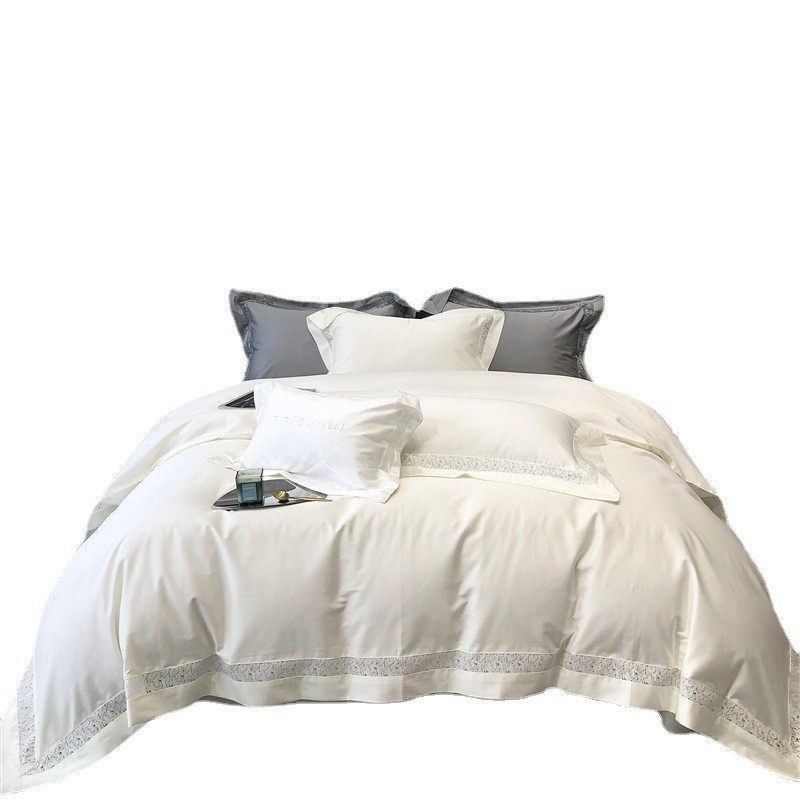 热销高级感纯棉长绒棉四件套轻奢简约全棉纯色蕾丝镂空被套床单床,床上用品,床品套件/四件套/多件套,淘宝优惠券,粉丝福利购,淘宝优惠卷