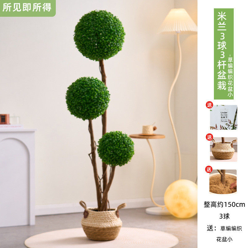仿真绿植盆栽北欧客厅电视柜旁落地造景假富贵竹米兰球型摆件
