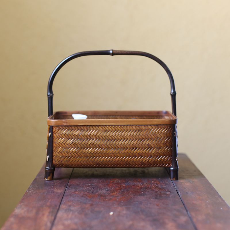 竹编手提花篮竹编水果篮竹编收纳篮编织伴手礼礼品蓝鸡蛋月子篮子