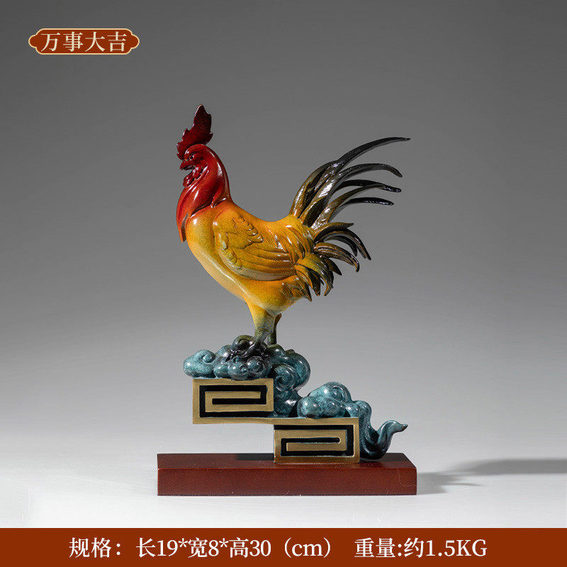 铜工艺品摆件岁月大红公鸡摆件铜家居金办公室书房装饰品