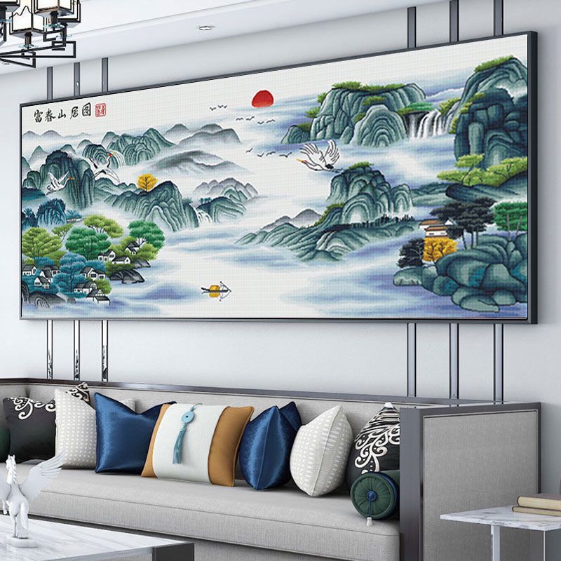 新款山水大画山居富春十字绣2023新款印花大幅线绣十字绣自己绣