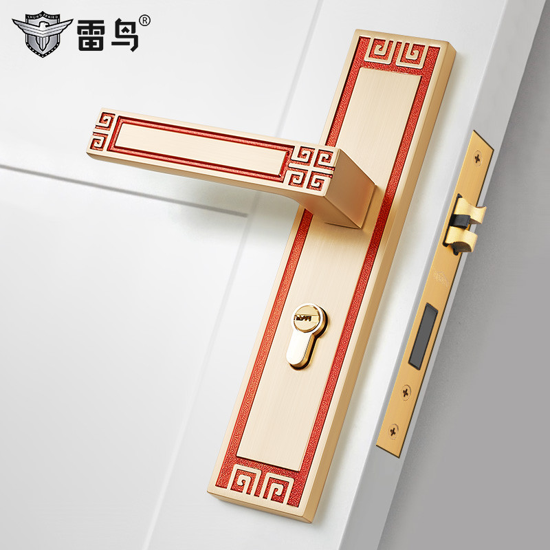 新中式门锁室内房门锁中式实木门静音金色把手中国风仿古锁具套装