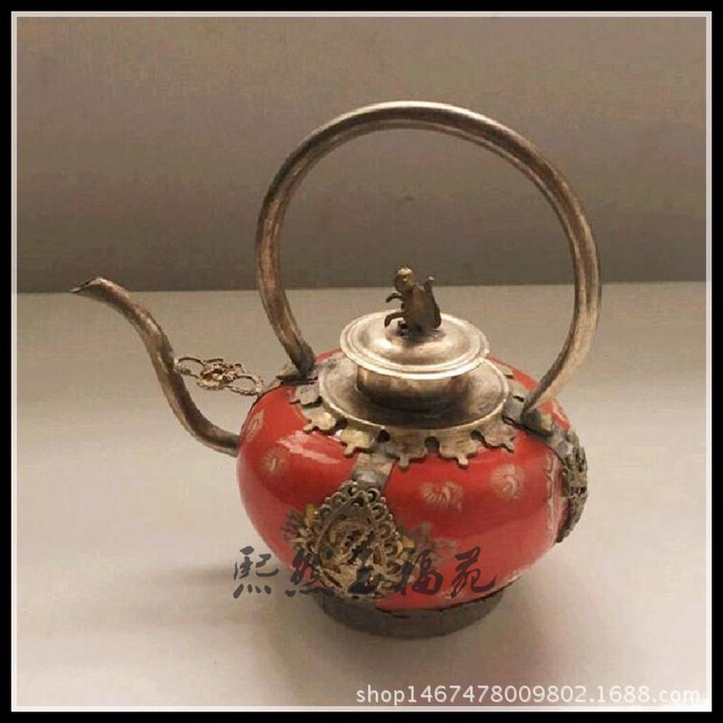 白铜瓷壶摆件古玩酒壶茶壶仿古收藏品家居装饰工艺礼品摆件