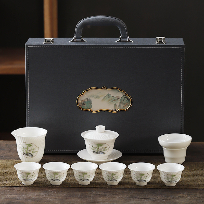 茶具套装家用茶杯泡茶壶大盖碗白瓷羊脂玉办公室功夫茶具整套
