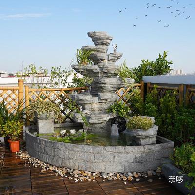 w~别墅花园庭院假山流水喷泉造景鱼池阳台户外水池循环水