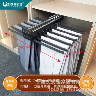 衣柜推拉顶装衣帽间伸缩裤架阻尼缓冲双排裤杆裤架侧装挂裤器五金