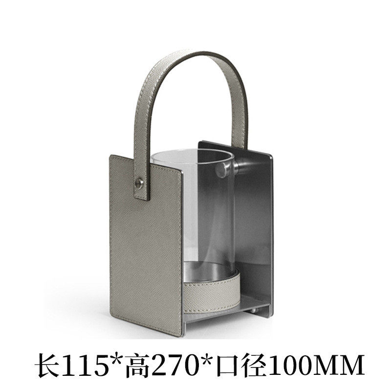 轻奢花瓶北欧手提饰品小众玻璃干花花器高级氛围设计师款软装皮革