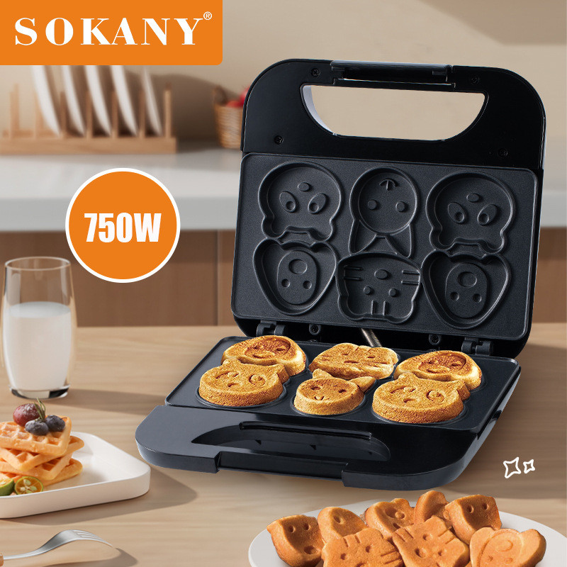 外贸SOKANY08005蛋糕机卡通图案儿童面包机烘焙甜点华夫三明治机