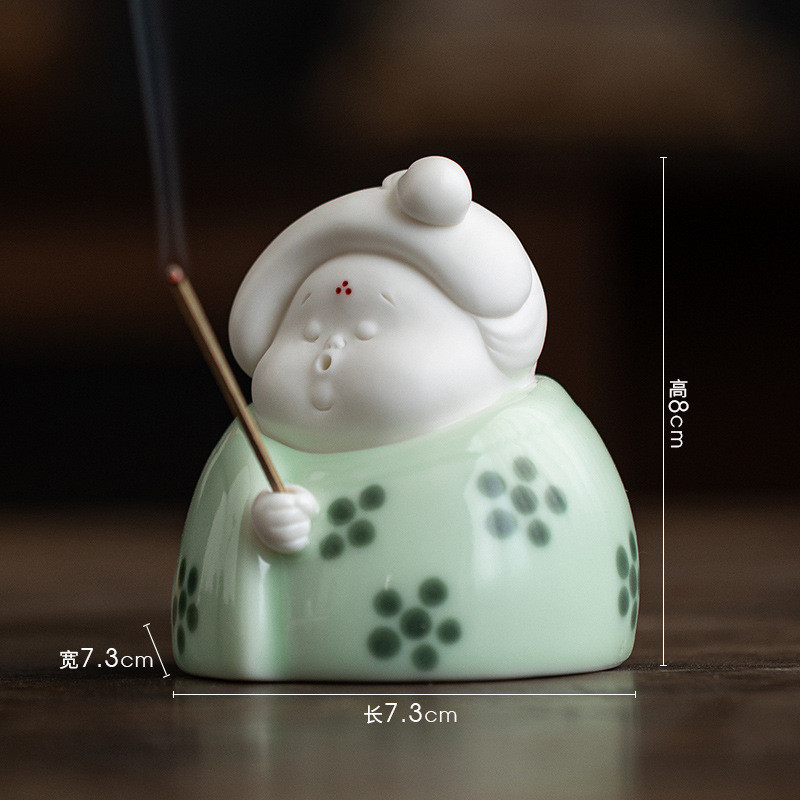 手工陶瓷可爱唐女线香插香座家用文房插熏香香器室内点香薰炉摆件