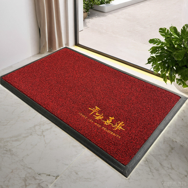 硬丝圈进门入户地垫脚垫可水洗速干蹭脚除泥室外绣花红色中式门垫