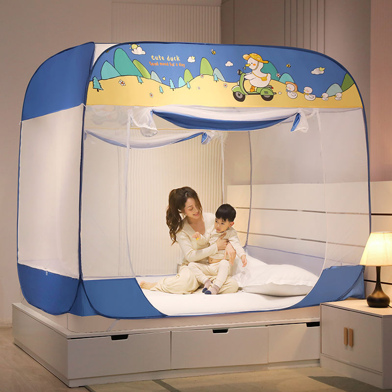 新款蚊帐蒙古包免安装蚊帐加密1.81.5/1.2米床三开家用门有底防摔