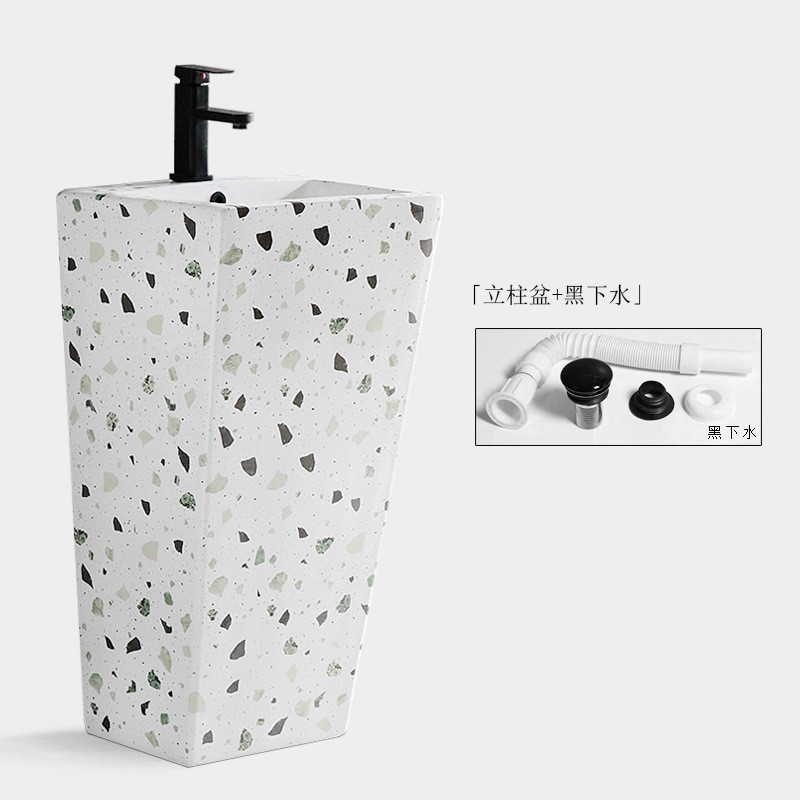 北欧创意立柱盆陶瓷立式落地式洗手盘卫生间阳台一体艺术脸盆方形