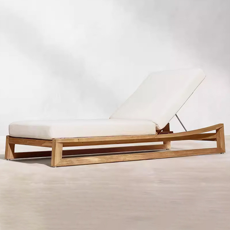 户外实木躺床柚木防水沙滩躺椅别墅酒店游泳池躺椅庭院户外躺椅