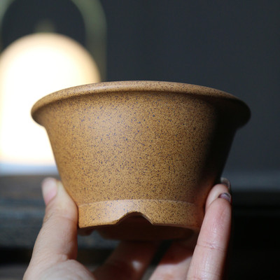 紫砂花盆微型盆景盆芝麻柴泥段烧掌上盆栽茶桌禅意小斗盆孙伟制