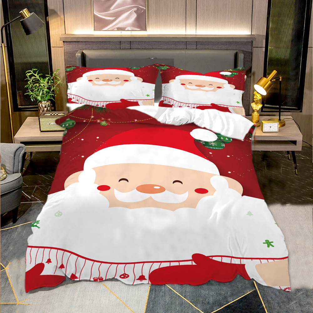 工厂热销床上用品三件套数码印花床单被罩套源头圣诞节