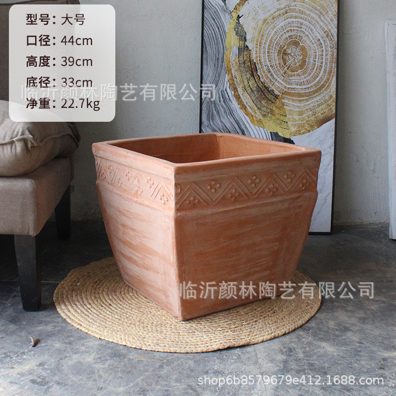 斗盆型方口花盆粗陶盆红陶做旧美式景观盆栽树罗马盆乡村文艺陶盆