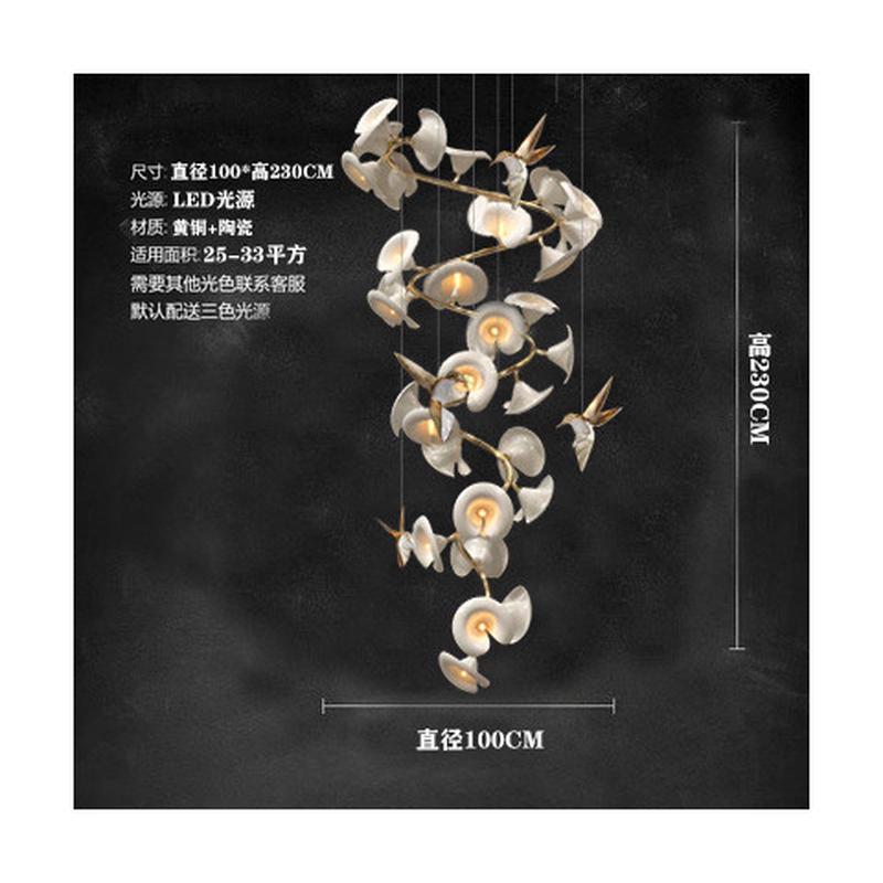 楼梯间吊灯复式创意设计师现代轻奢陶瓷花别墅艺术loft公寓长吊灯