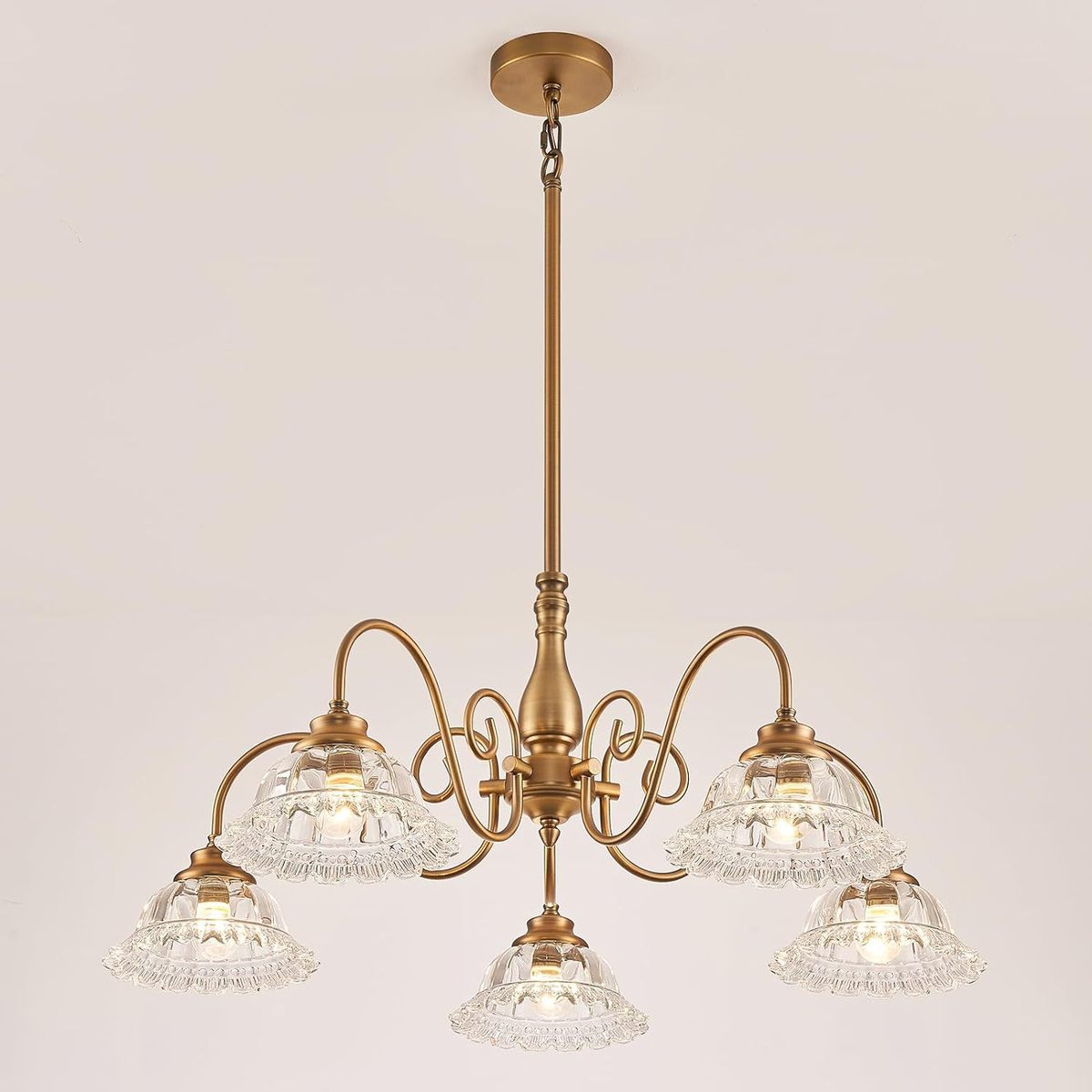 铜色黄美式吊灯简约花蝶玻璃多头餐厅卧室复古水晶玻璃灯罩吊灯