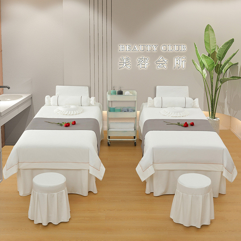 美容床罩四件套新款四季通用推拿理疗按摩美容院床罩欧式灰六件套