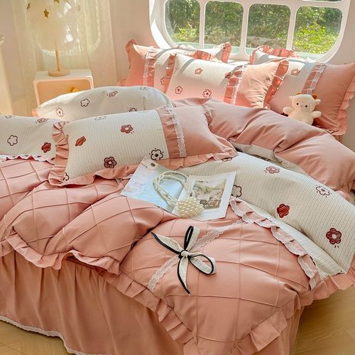 新款蝴蝶结韩版蕾丝花边床裙四件套韩版公主风蕾丝床裙床单款批发