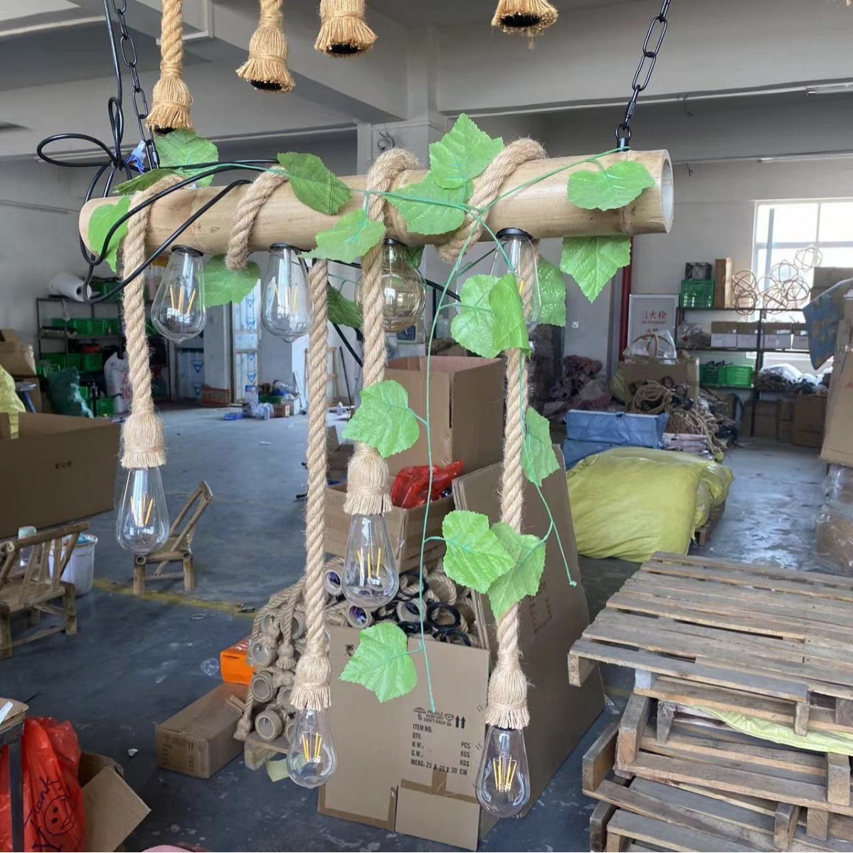 个性创意工业风竹艺吊灯酒店餐厅绿植北欧麻绳吊灯商用照明