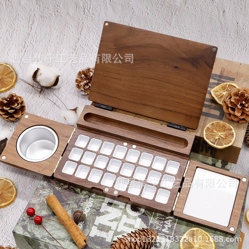 绘画调色板可折叠水彩颜料板可折叠木制颜料盒木制木制油彩调色盘