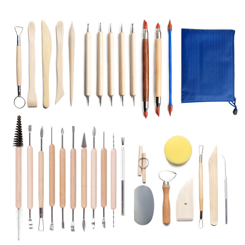 陶艺工具32件套装雕刻刀粘土泥塑工具七本点钻笔细节橡皮针